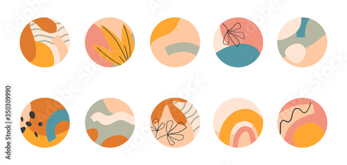 Bundle of insta highlights covers.Modern vector layouts with hand drawn organic shapes and textures.Abstract backgrounds.Trendy design for social media marketing.