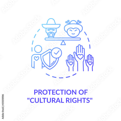 Protection of cultural rights blue gradient concept icon. Multi ethnic empowerment. Social unity. Racial equality idea thin line illustration. Vector isolated outline RGB color drawing
