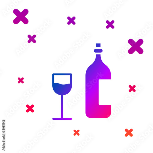 Color Wine bottle with wine glass icon isolated on white background. Happy Easter. Gradient random dynamic shapes. Vector Illustration