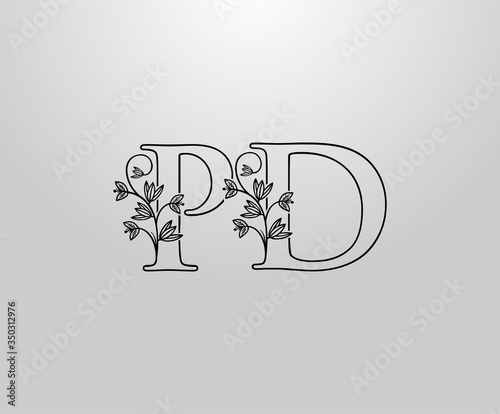 Beautiful P, D and PD Letter logo. Graceful Floral Flower Alphabet Mark for book design, letter stamp, weeding card, brand name, Restaurant, Boutique, Hotel.