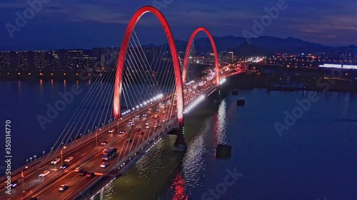 aerial view of a suspension bridge in hangzhou, china