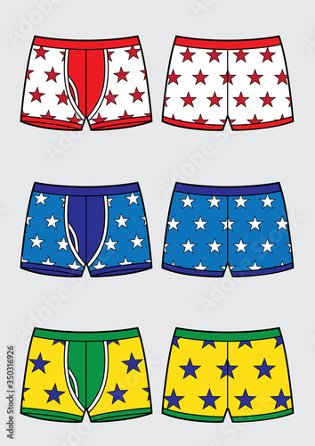 Set of mans underpants. Pattern with stars variants sketch.