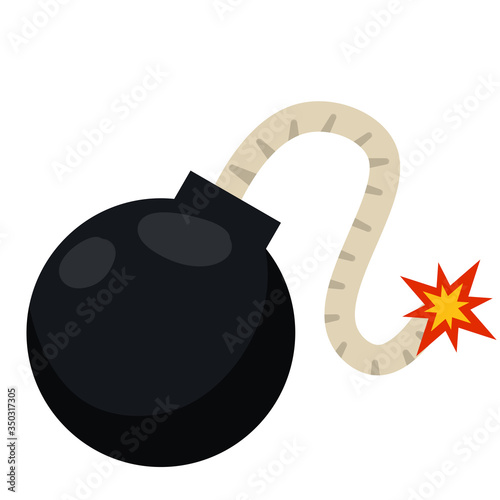 Bomb explosion. Danger sign for app explosion. Black military facility. Danger sign. Bang and blast. Cartoon flat illustration. Comic element