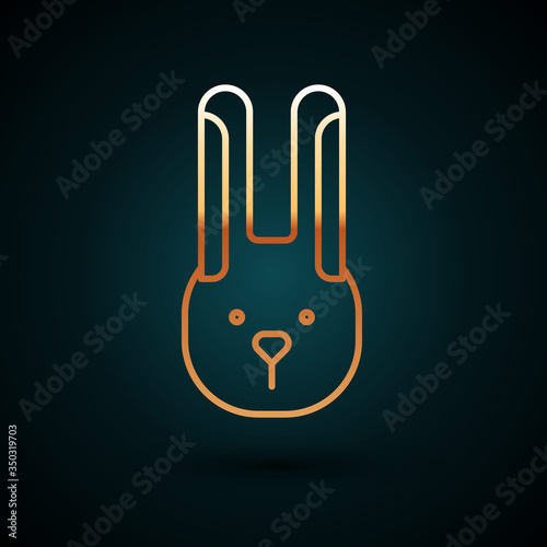 Gold line Rabbit with ears icon isolated on dark blue background. Magic trick. Mystery entertainment concept. Vector Illustration