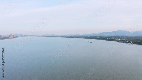 aerial view of a suspension bridge in hangzhou, china