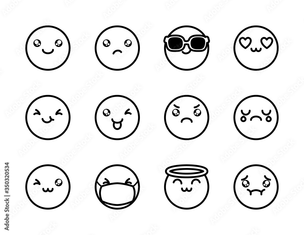 angel emoji and emojis icon set, line style