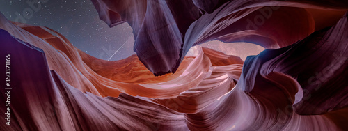 Panoramic abstract Antelope Canyon near Page, Arizona, America. Colorful and abstract background. Travel and art concept.