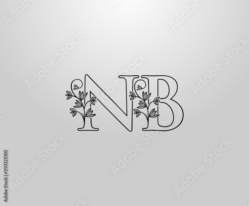 Beautiful N  B and NB Letter logo. Graceful Floral Flower Alphabet Mark for book design  letter stamp  weeding card  Restaurant  Boutique  Hotel.