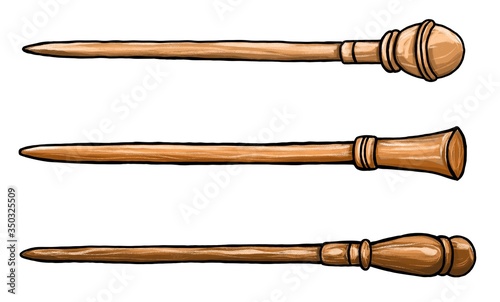 Foto Set of three different wooden magic wands