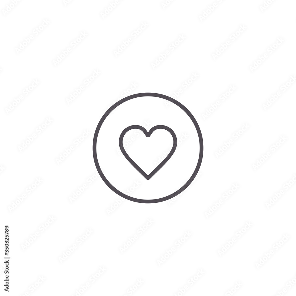 Heart icon, line love symbol isolated on circle button. Vector