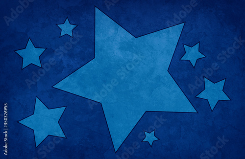 Canvas Print Light blue stars on dark blue vintage background texture, July 4th background in