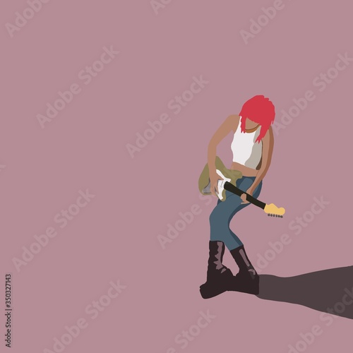Girl with guitar on the plain background, people sketch, musician illustration drawn by simple shapes © Liubov