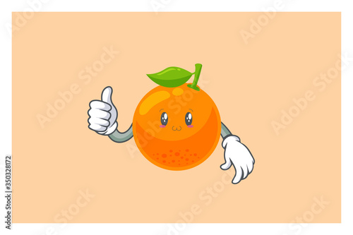 SMILING, HAPPY, UWU Face. Thumb Up, Agreement Gesture. Mascot Vector Illustration. Orange Citrus Fruit Cartoon.