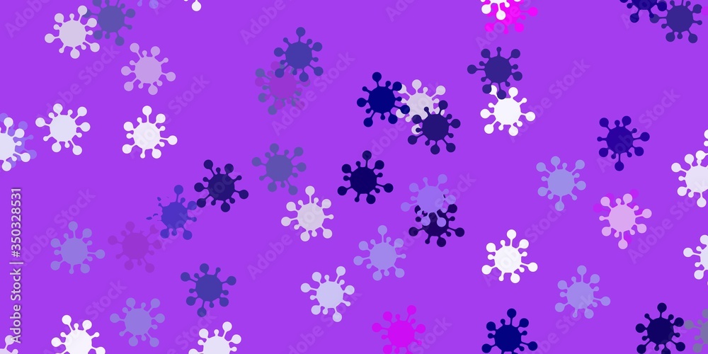 Light purple, pink vector background with covid-19 symbols. Light purple, pink vector background with covid-19 symbols.