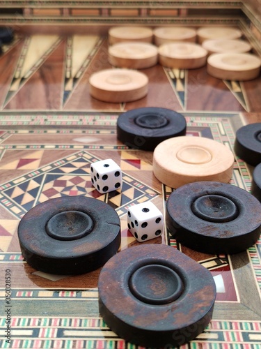 Fotografering Backgammon with wooden inlay