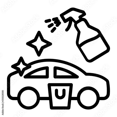 Vehicle disinfection services Cocnept, Car with disinfectant spray and hygienic glitter vector icon design, Carwash & Detail Center equipment on white background 