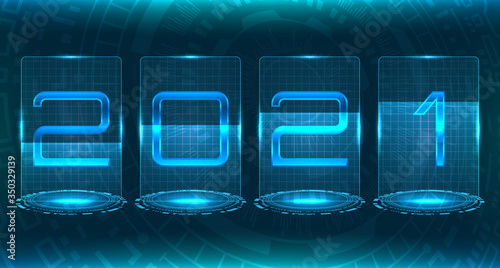 New 2021 Year, Futuristic Frames. Technology Background
