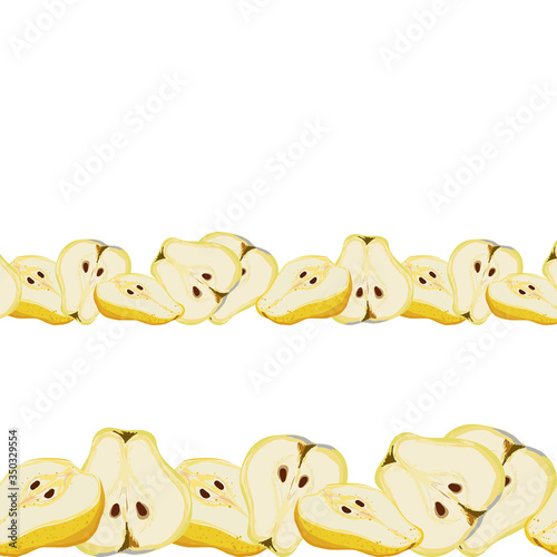 Juicy slices of pear seamless horizontal border vector illustration.