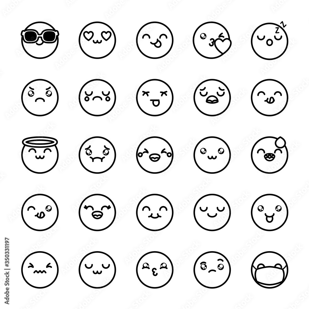 cool emoji and emoji faces icon set, line style cool emoji and emoji faces icon set, line style