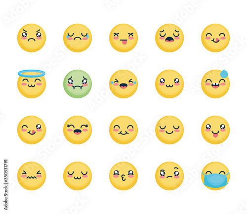 angel emoji and emoji faces icon set, flat style