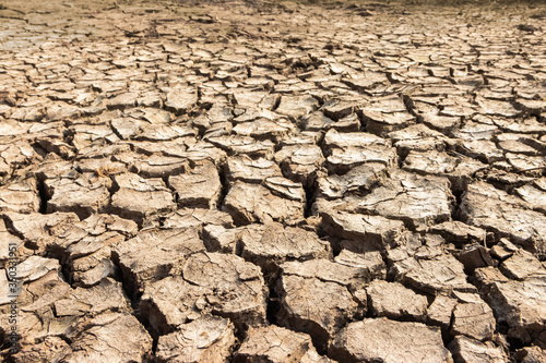 Close up of cracked mud after drought conditions