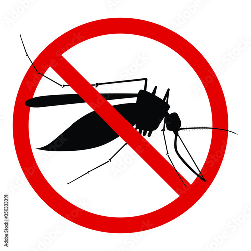 Realistic mosquito silhouette isolated on white background, insect closeup, vector illustration, profile view.