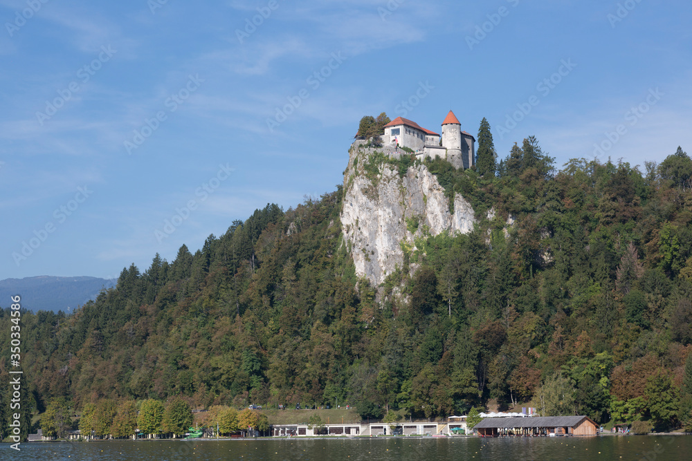 Lake Bled and the castle on a rock on a summer day, Slovenia