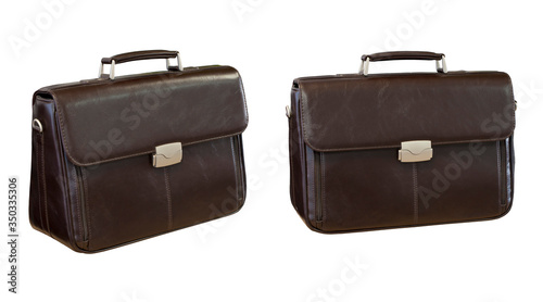 Set of briefcases isolated on a white backgr. In different angles.