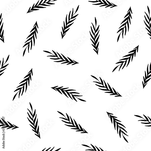 Seamless pattern with branches on a white background. Black branches of an autumn plant. Vector isolated illustration with elegant plants for the design of dresses  tablecloths  blouses. Doodle style.
