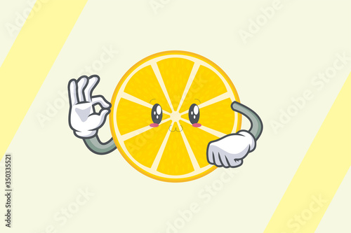 SMILING, HAPPY, UWU Face . Ok, Okey, Okay, Nice, Alright Gesture. Mascot Illustration Slice Lemon Fruit