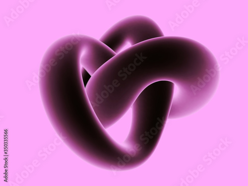 3D abstract geometric shape isolated on pink background. Futuristic x-ray decoration element. Symbol of infinity and endlessness. Vector illustration of gordian knot.