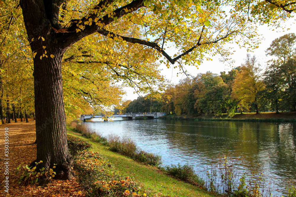 view of a park landscape in the center of Leipzig,Saxony in Germany