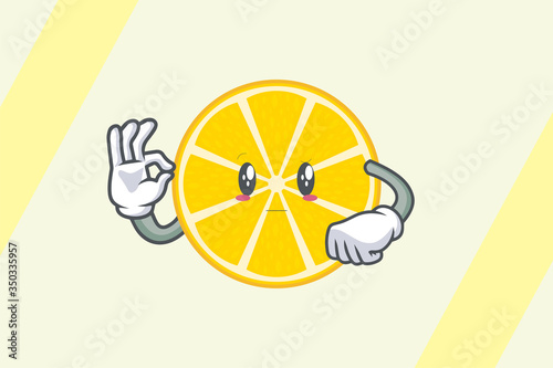 REALLY, ATTENTIVE, Curios Face . Ok, Okey, Okay, Nice, Alright Gesture. Mascot Illustration Slice Lemon Fruit