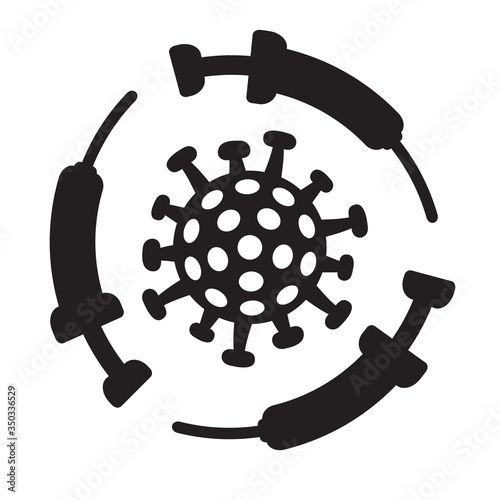 Coronavirus 2019-nCoV vaccine or cure concept about the time when Covid-19 disease is defeated, medical victory over the virus and quarantine end. Black monochrome silhouette.