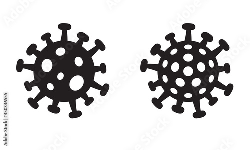 Coronavirus 2019-nCoV cell vector illustration monochrome black silhouettes - concept of Covid-19 disease and the virus news about lockdown or outbreak from Wuhan - China. Isolated logo.