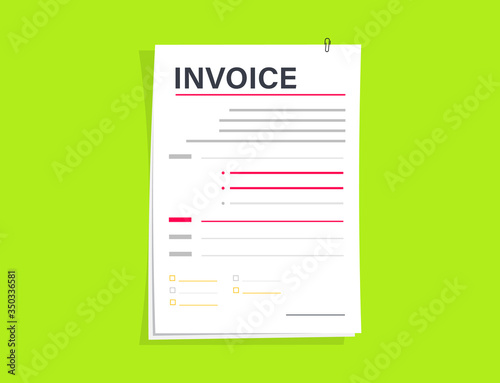 Invoice template vector design. Bill icon with stamp paid. Electronic Receipt or invoice for Financial app, Website or webpage layout template. Invoice form design template