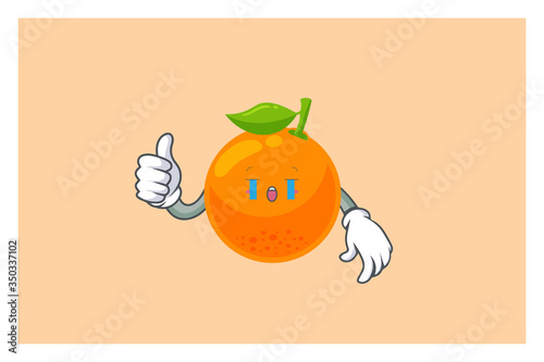 CRYING, SAD, SOB, CRY, Face. Thumb Up, Agreement Gesture. Mascot Vector Illustration. Orange Citrus Fruit Cartoon.