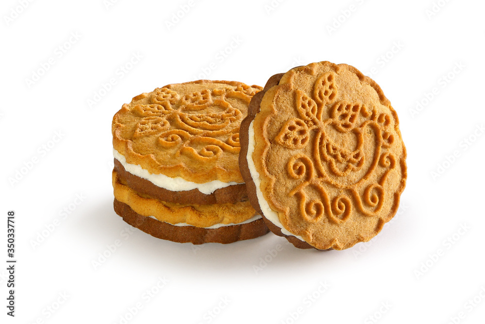 cookies with a layer of milk cream on a white background cookies with a layer of milk cream on a white background