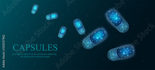Tablets. Capsules of tablets of abstract polygonal style. Medications or tablets or capsules. Technology and innovation in pharmacology. Straight round cylinders with a flat surface.