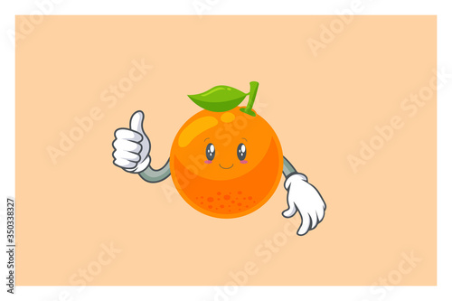 SLIGHTLY SMILE FACE Face. Thumb Up, Agreement Gesture. Mascot Vector Illustration. Orange Citrus Fruit Cartoon.