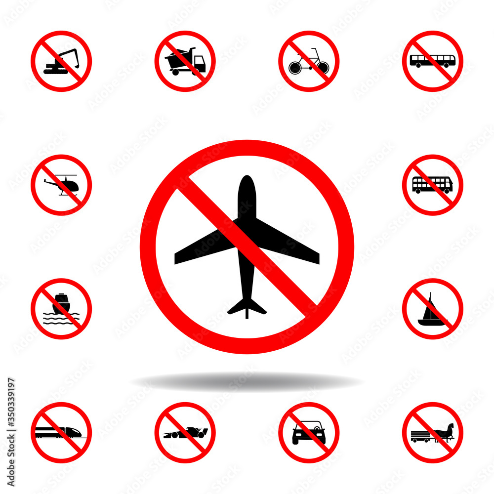 Forbidden plane, flight icon on white background. set can be used for web, logo, mobile app, UI, UX Forbidden plane, flight icon on white background. set can be used for web, logo, mobile app, UI, UX