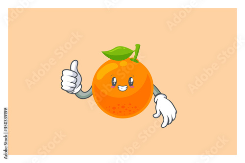SMILING, HAPPY, GRIN SMILE Face. Thumb Up, Agreement Gesture. Mascot Vector Illustration. Orange Citrus Fruit Cartoon.