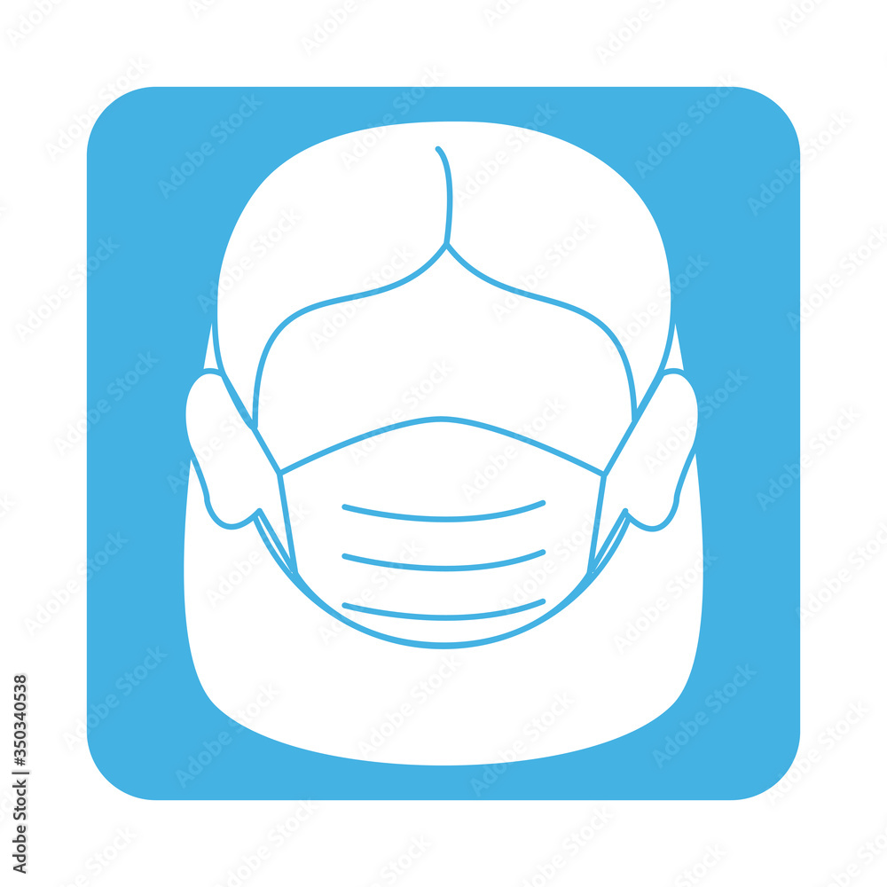 covid 19 coronavirus prevention female face with medical mask block style icon covid 19 coronavirus prevention female face with medical mask block style icon