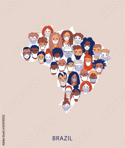 Diverse crowd group people wearing medical masks protection coronavirus epidemic.