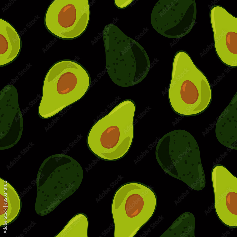 Seamless vector pattern with ripe avocado fruit.