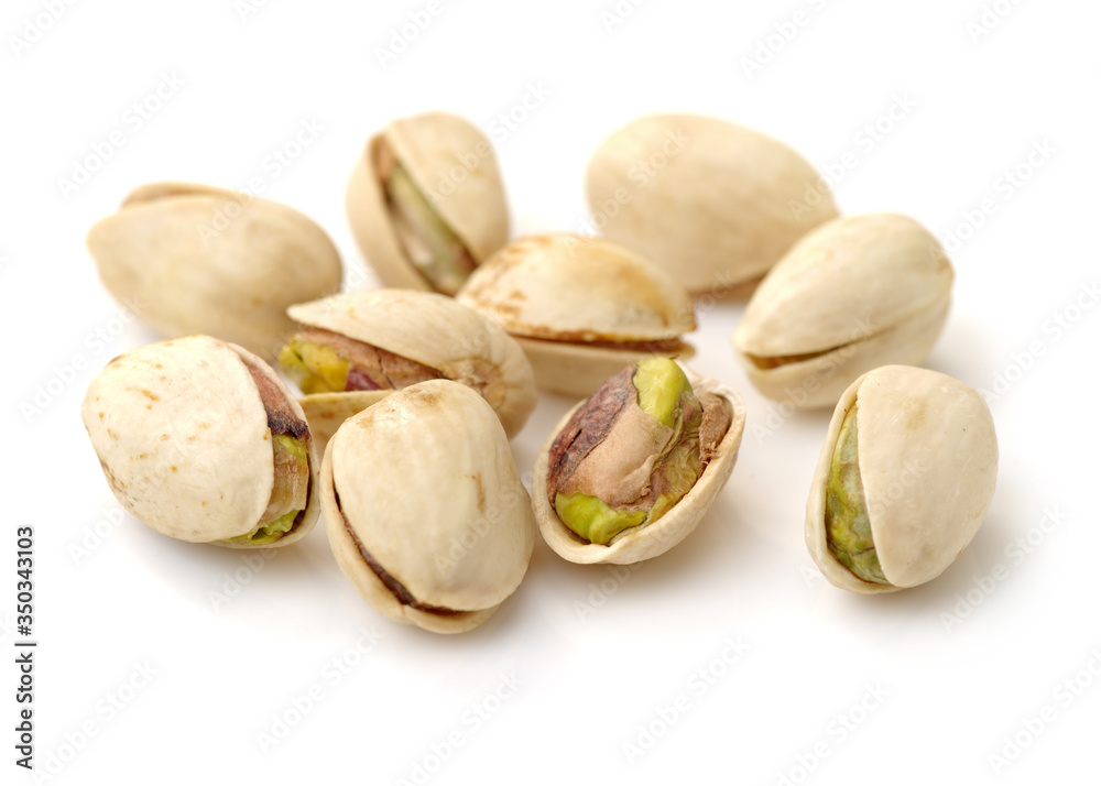 Pistachios on white background