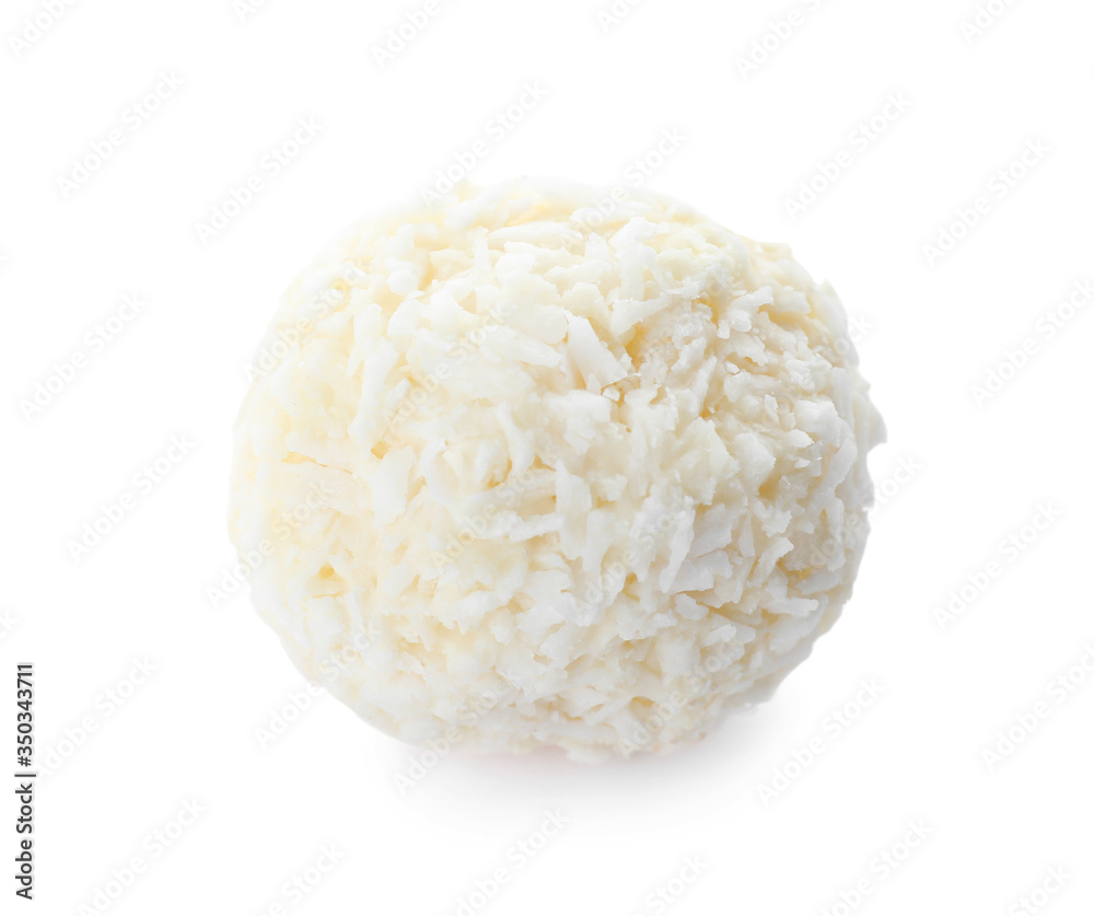 Delicious chocolate candy with coconut isolated on white Delicious chocolate candy with coconut isolated on white