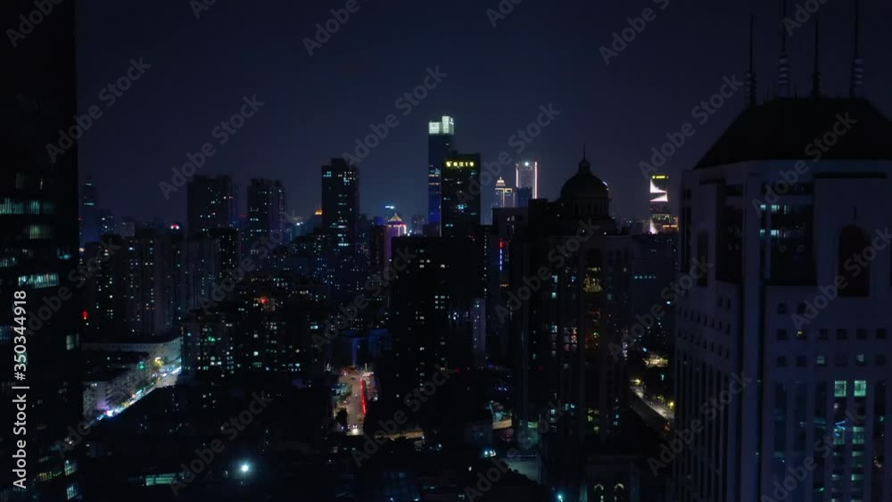 ninjing city night time downtown district aerial panorama 4k china ninjing city night time downtown district aerial panorama 4k china