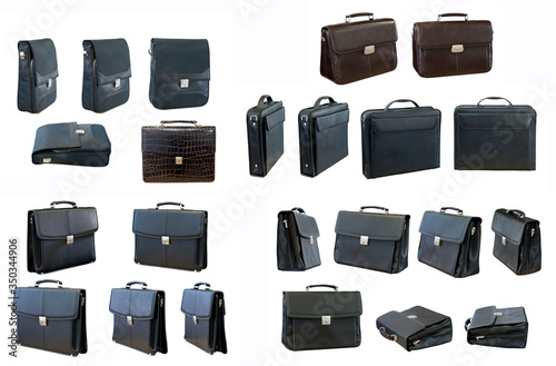 Set of briefcases isolated on a white backgr. 
In different angles.
