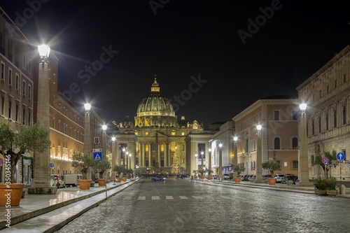 The Saint Peter cathedral of Vatican at night. The cathedral is one of the most famous travel distinations of the world and the largest catholic church © Pavel Kirichenko